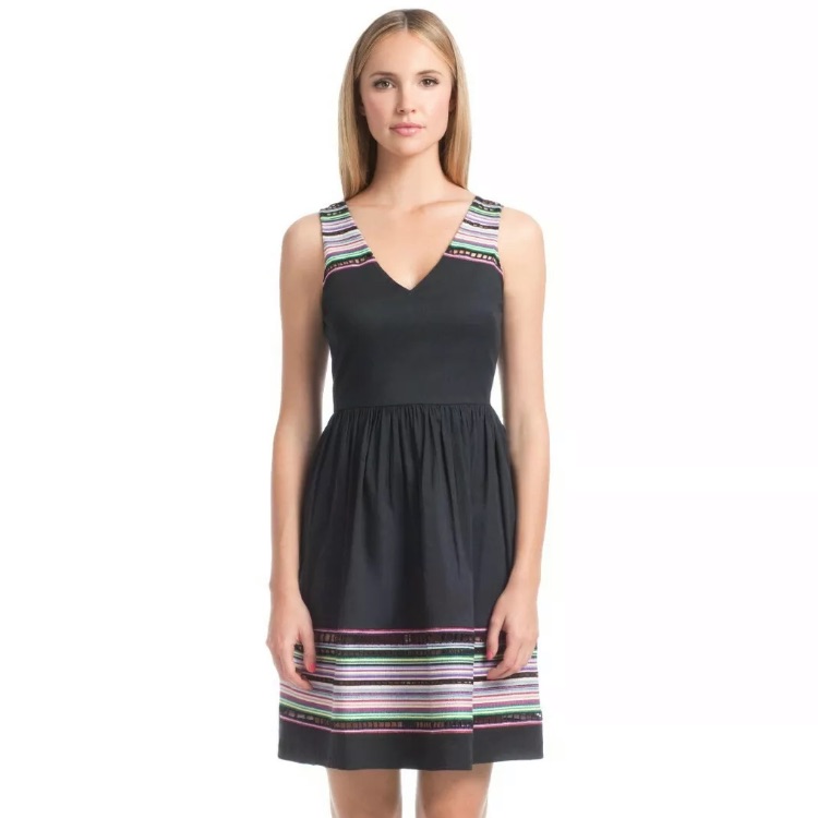 Shoshanna Black Striped V Neck Sleeveless Dress Nwot